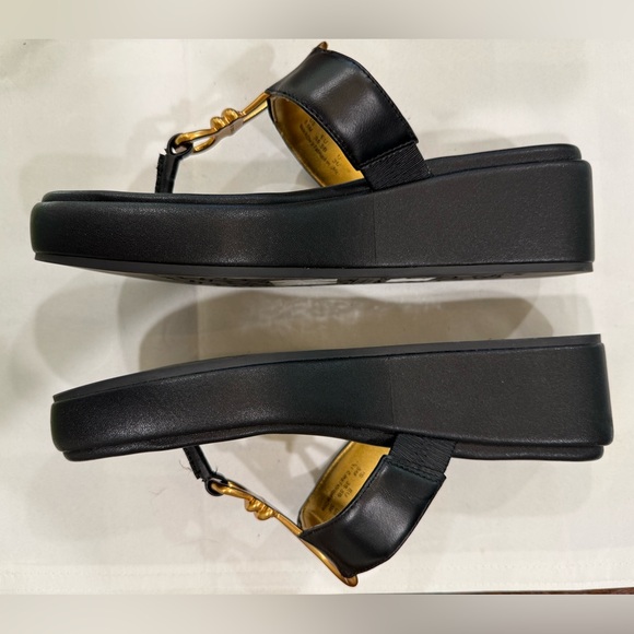 Donna Karan Black Sandals with Gold Accents - Picture 2 of 3